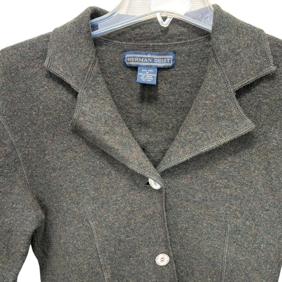🌟 Herman Geist 100% Wool 
Sweater Cardigan Gray Sz M cottage top jacket - Picture 3 of 8
